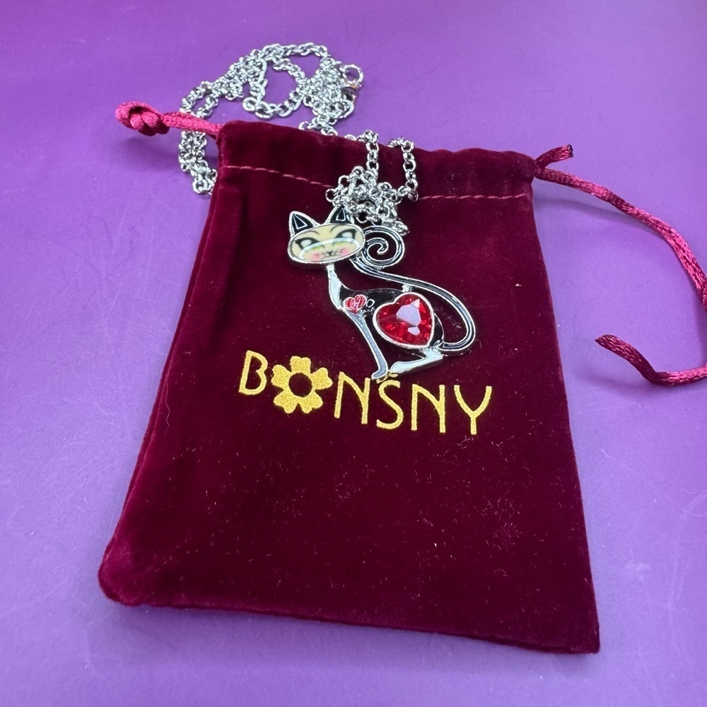 BONSNY Statement Enamel and Alloy Cat Necklace